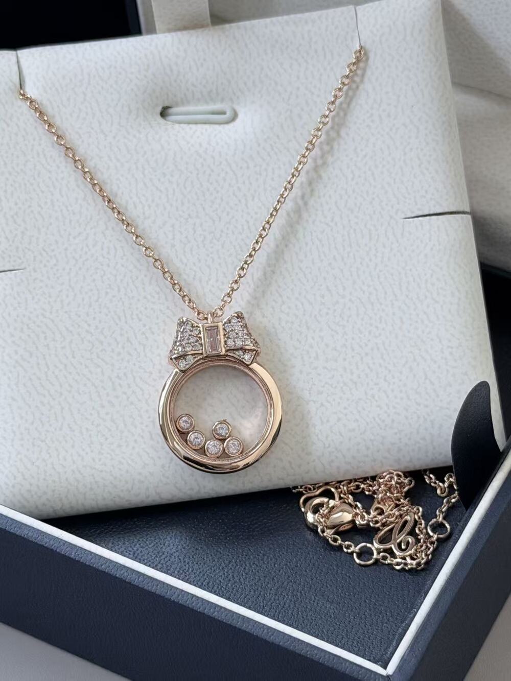 Chopard Rose Gold Happy Diamonds Bow Pendant Necklace
